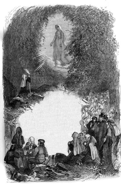ظهور العذراء مريم لبرناديت سوبيروس (1844-1879) في كهف لورد ، هاوتس بيرينيه (65) بواسطة المدرسة الفرنسية