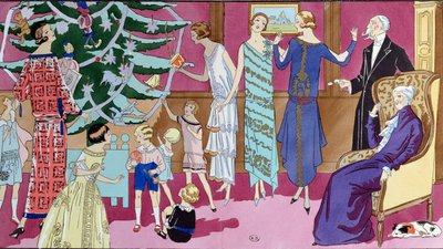 حول شجرة عيد الميلاد ، لوحة أزياء من مجلة Art Gout Beaute ، ديسمبر 1923 بواسطة المدرسة الفرنسية