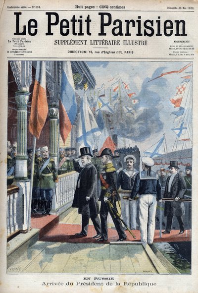 وصول رئيس الجمهورية الفرنسية إميل لوبيه (1838-1929) إلى روسيا في "Le petit Parisien" بواسطة المدرسة الفرنسية