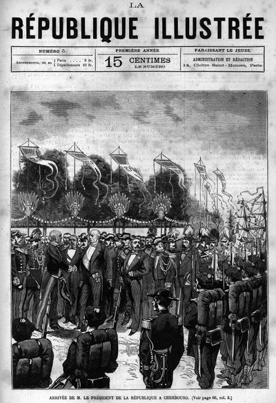 وصول رئيس الجمهورية جول غريفي (1807-1891) في احتفالات شيربورج. جريدة. نقش من عام 1880 في المجموعة الخاصة "La republique illustree". بواسطة المدرسة الفرنسية