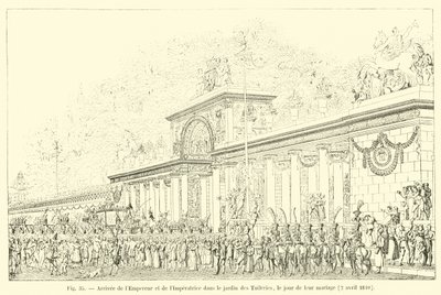 وصول الإمبراطور والإمبراطورة إلى حديقة التويلري ، في يوم زفافهما ، 2 أبريل 1810 بواسطة المدرسة الفرنسية