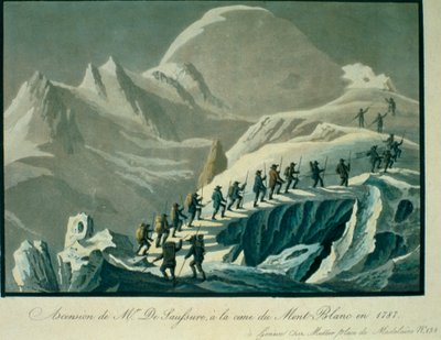 صعود السيد دي سوسور إلى قمة مونت بلانك في عام 1787 ، من سرد صعود إلى قمة مونت بلانك بقلم تشارلز فيلوز (1799-1860) ، نشر عام 1827 بواسطة المدرسة الفرنسية