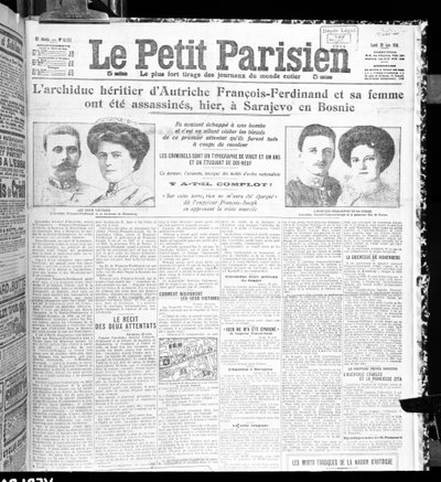 اغتيال الأرشيدوق فرانز فرديناند من النمسا (1863-1914) وزوجته من لو بيتي باريزيان ، 29 يونيو 1914 بواسطة المدرسة الفرنسية