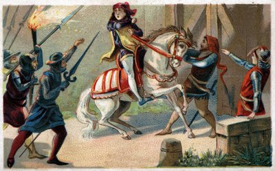 اغتيال إتيان مارسيل ، الثري الثري و Prevot des التجار (1316-1358) من قبل echevin Jean Maillart ، أحد قادة الحزب الملكي ، في يوليو 1358. Chromolithography في أواخر القرن التاسع عشر. بواسطة المدرسة الفرنسية