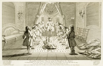 جمعية الماسونيين الأحرار لبدء ماجستير ، من احتفالات الدين والعرف ، ج .1733 بواسطة المدرسة الفرنسية