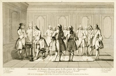 جمعية الماسونيين الأحرار لإطلاق مبتدئ ، من احتفالات الدين والعرف ، ص 1733 بواسطة المدرسة الفرنسية