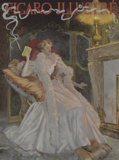 Au coin du feu (بجانب المدفأة). غلاف Le Figaro Illustre ، يناير 1896 (لون ليثو) بواسطة المدرسة الفرنسية