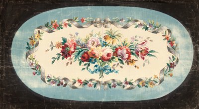تصميم Aubusson لظهر صوفا أو ظهر مقعد بخاخات زهور مختلطة داخل حدود مخططة ونباتية بواسطة المدرسة الفرنسية