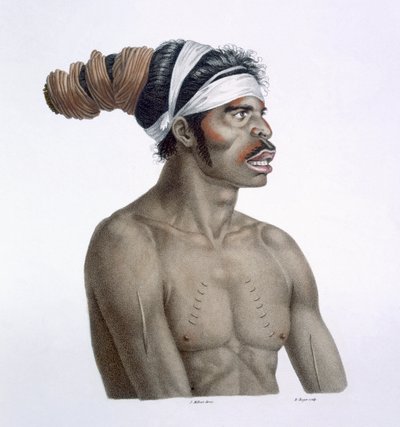 الأسترالي Aborigine ، رجل يدعى Cour-rou-bari-gal من New Holland ، 1812 بواسطة المدرسة الفرنسية