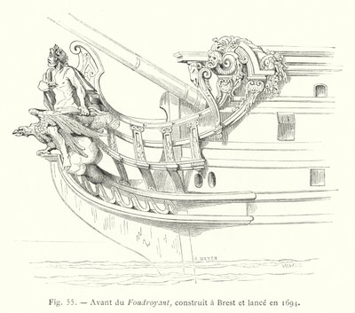Avant du Foudroyant ، الذي بني في بريست وتم إطلاقه عام 1694 (نقش) بواسطة المدرسة الفرنسية