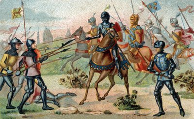 معركة روزبيك في 27 نوفمبر 1382 (روزبيك ، بلجيكا). الطباعة الحجرية الملونة في أواخر القرن التاسع عشر. بواسطة المدرسة الفرنسية