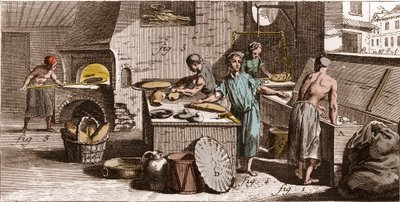 مخبز - مخبز - "" الموسوعة الكبرى ، ou Dictionnaire Raisonne des Sciences، des Arts et des Metiers "(موسوعة أو قاموس العلوم والفنون والمهن) بقلم دينيس ديدرو (1713-1784) وجان دالمبيرت (1717) -1783) بواسطة المدرسة الفرنسية