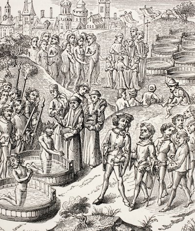 معمودية الساكسون التي غزاها شارلمان ، من الحياة العسكرية والدينية في العصور الوسطى بول لاكروا ، نشرت لندن c.1880 بواسطة المدرسة الفرنسية