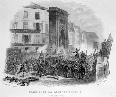 حاجز Porte Saint Denis (23 يونيو 1848) - في "Fasttes de Gardes nationales de France" بواسطة المدرسة الفرنسية