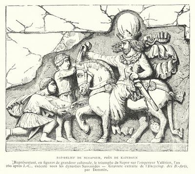 Bas-relief near Kazerun, Iran, depicting the victory of the Sasanian king Shapur I over the Roman Emperor Valerian at the Battle of Edessa, 260 (engraving) بواسطة المدرسة الفرنسية