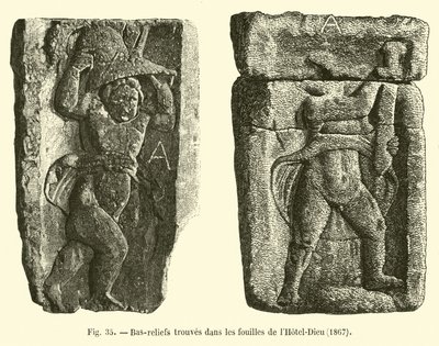 نقوش بارزة تم العثور عليها في الحفريات في فندق Dieu ، 1867 بواسطة المدرسة الفرنسية
