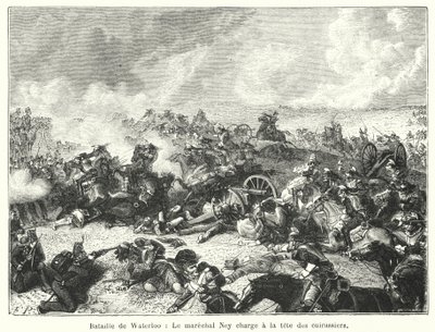 معركة واترلو ، اتهم المارشال ناي رأس cuirassiers (نقش) بواسطة المدرسة الفرنسية