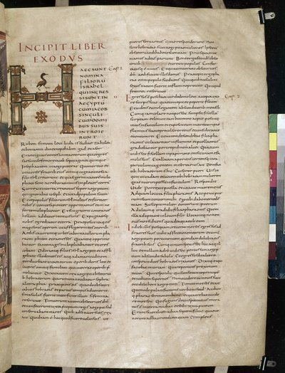 بداية سفر الخروج ، بحرف "H" الأولي المزخرف ، من الكتاب المقدس موتييه-غراندفال ، بواسطة المدرسة الفرنسية