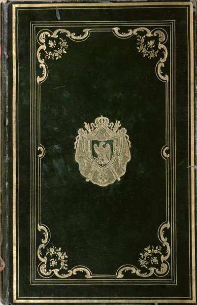 غلاف الكتاب بشعار النبالة من نابليون بونابرت (1769-1821) (جلد أخضر وذهبي) بواسطة المدرسة الفرنسية