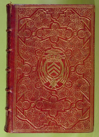 غلاف الكتاب مع شعار النبالة أرماند جان دو بليسيس ، الكاردينال ريشيليو (1585-1642) (جلد أحمر وذهبي) بواسطة المدرسة الفرنسية
