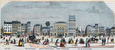 Boulevard Beaumarchais cote sud - Cafe Gibe - Hotel de Ninon de Laclos - مسرح Beaumarchais - Rue pas de la mule - نقش في "Tableau-de-Paris" بواسطة Edmond Texier 1852 بواسطة المدرسة الفرنسية