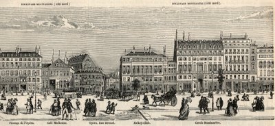 Boulevard des Italiens و Boulevard Montmartre - Cafe Mulhouse - Cercle Montmartre - Jockey club - النقش في "Tableau-de-Paris" بواسطة Edmond Texier 1852 - بواسطة المدرسة الفرنسية