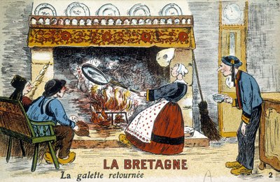 بريتاني: عاد galette إلى chiminee (كريبس) - بطاقة بريدية ، ديب. القرن العشرين بواسطة المدرسة الفرنسية