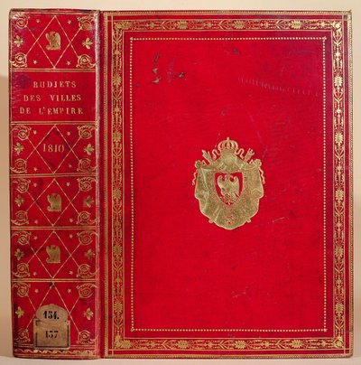 ميزانيات المدن في الإمبراطورية الفرنسية ، مقيدة بشعار نابليون بونابرت (1769-1821) 1810 (جلد مغربي أحمر وذهبي) (انظر أيضًا 165117) بواسطة المدرسة الفرنسية