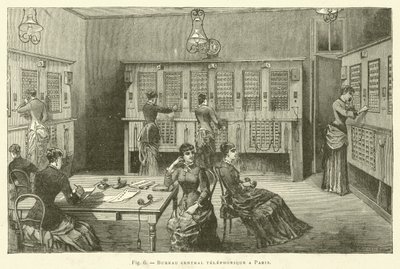 Bureau central telephonique a Paris (engraving) بواسطة المدرسة الفرنسية