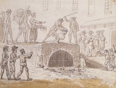 تمثال نصفي لمارات ألقي في مجاري ، الخامس من فبراير 1795 (ألوان مائية على ورق) بواسطة المدرسة الفرنسية