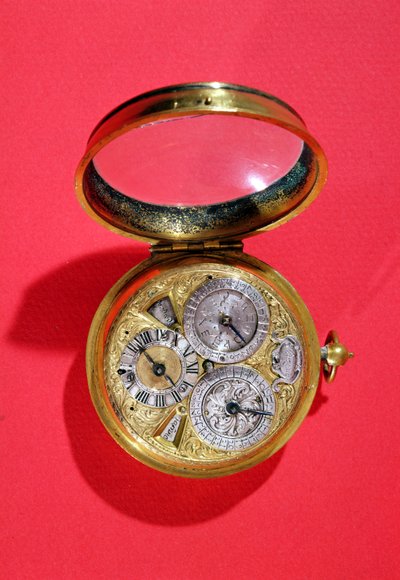 ساعة التقويم ، c.1690 (نحاس مطلي بالذهب) بواسطة French School