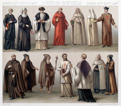 Canons of the Holy Sepulchre in Poland. Top: 17th and 18th century costumes. Downstairs: costumes from the old period. بواسطة المدرسة الفرنسية