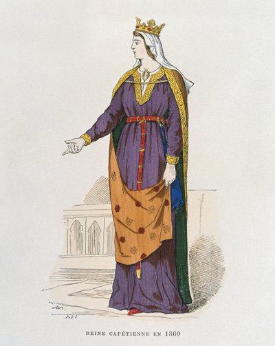 الملكة الكابيتية عام 1360 ، من الأزياء المدنية والعسكرية للفرنسيين عبر القرون بواسطة المدرسة الفرنسية