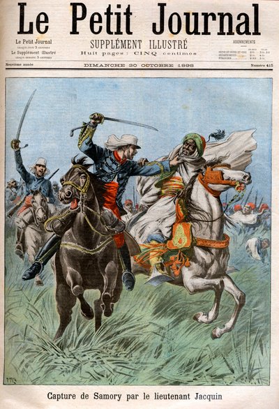 القبض على ساموري توري (حوالي 1830-1900) ، الزعيم السوداني والمعارض للاستعمار الفرنسي في إفريقيا ، بواسطة النقيب غورو والملازم جاكين. السودان بواسطة المدرسة الفرنسية