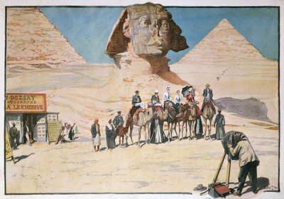 قافلة السياح الذين تم تصويرهم أمام تمثال أبو الهول بالجيزة بواسطة المدرسة الفرنسية