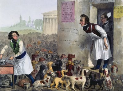 كاريكاتير الباريسيين يتعاملون مع الكلاب المسعورة ، c.1840 بواسطة French School