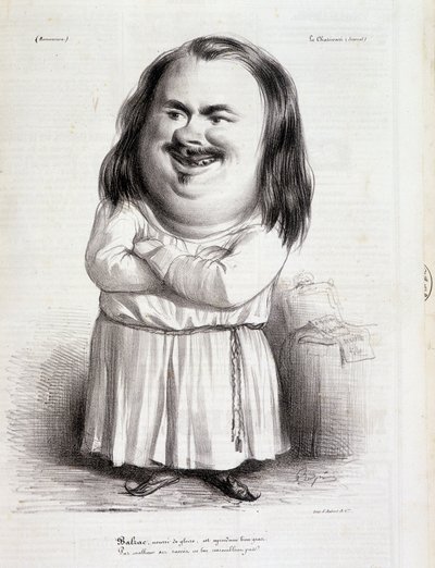 رسم كاريكاتوري لـ Honore de Balzac (1799-1850) والراهب - في "Charivari" من 12/10/1838 B. بواسطة المدرسة الفرنسية