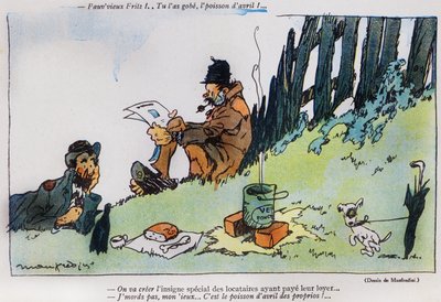 رسم كاريكتوري يصور صراجين ، من يوم كذبة أبريل (Poisson dArril) من مجلة La Baionette ، 29 مارس 1917 بواسطة المدرسة الفرنسية