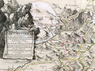 كارتوش من خريطة منطقة Cevennes ، 1703 بواسطة المدرسة الفرنسية
