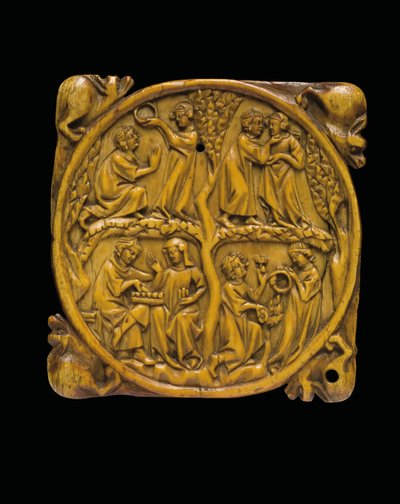 غطاء حالة مرآة منحوتة ، باريس ، c.1310-20 بواسطة المدرسة الفرنسية