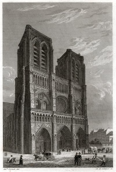 Cathedrale Notre Dame de Paris. (engraving, ca. 1850) بواسطة المدرسة الفرنسية