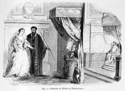 كاثرين دي ميديسي (1519-1589) مع نوستراداموس ، من متجر Pittorefque ، 1849 بواسطة المدرسة الفرنسية