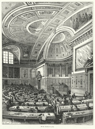 Chambre des Pairs (غرفة الأقران) ، مجلس الشيوخ بالبرلمان الفرنسي من عام 1814 حتى إلغائه بعد ثورة 1848 (نقش) بواسطة المدرسة الفرنسية