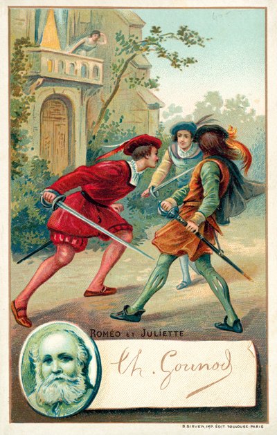 تشارلز جونود ، الملحن الفرنسي ، ومشهد من أوبراه Romeo et Juliette (Chromolitho) بواسطة المدرسة الفرنسية