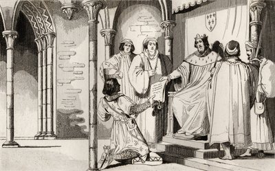 تشارلز الرابع (1294-1328) يتلقى الوسيم التماساً في المحكمة ، من "تاريخ فرنسا" من قبل كولارت ، نُشر عام 1840 (النقش) بواسطة المدرسة الفرنسية