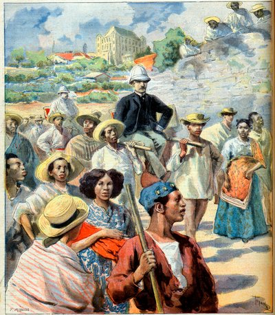 Charles Le Myre de Vilers (1833-1918) في مدغشقر (محاولة للمصالحة بين حكومة Tananarive وفرنسا) رسم توضيحي من Le Petit Journal ، 22 أكتوبر 1894 (نقش) بواسطة المدرسة الفرنسية