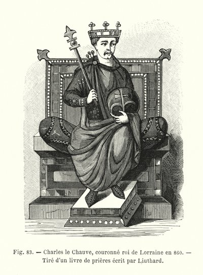 تشارلز الأصلع ، ملك لورين عام 860 ، من كتاب صلاة كتبه ليوتارد (نقش) بواسطة المدرسة الفرنسية