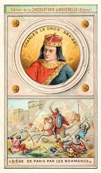 Charles the Fat and the siege of Paris by the Vikings, 885-886 (chromolitho) بواسطة المدرسة الفرنسية