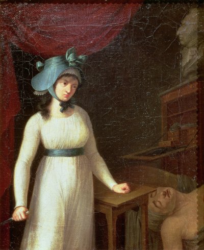 شارلوت كورداي (1768-1793) واغتيال جان بول مارات (1743-1793) في حمامه بواسطة المدرسة الفرنسية