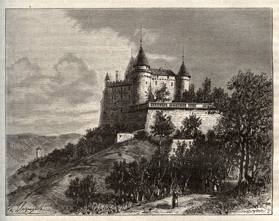 Chateau de Mercues - Cahors - نقش في "La France illustree: الجغرافيا والتاريخ والإدارة الإحصائية" بقلم VA Malt-Brown. 1884 بواسطة المدرسة الفرنسية